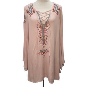 NWT L'ATISTE Apricot Lane Boho Embroidered Lace Up Peasant Dress Size M